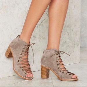 Jeffrey Campbell Cors Khaki Lace Up Suede Casual Career Bootie Sandals